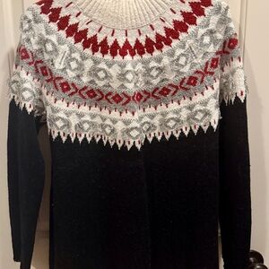 Women's Black and Red Fair Isle Patterned Sweater J. Jill